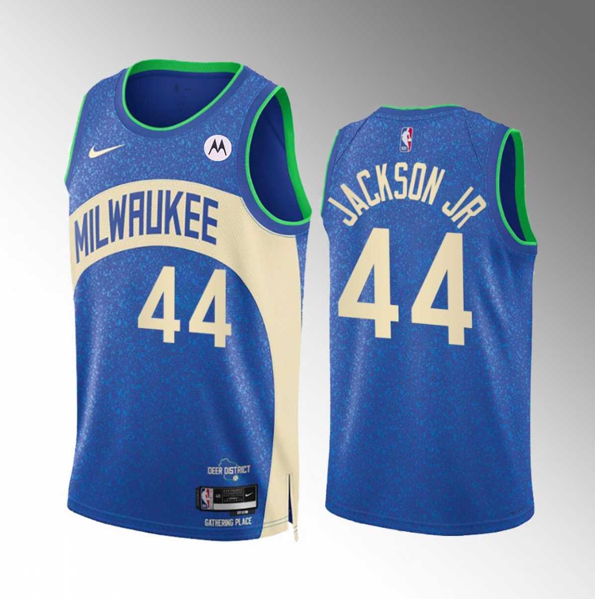 Men%27s Milwaukee Bucks #44 Andre Jackson Jr. Blue 2023-24 City Edition Stitched Basketball Jersey Dzhi->milwaukee bucks->NBA Jersey